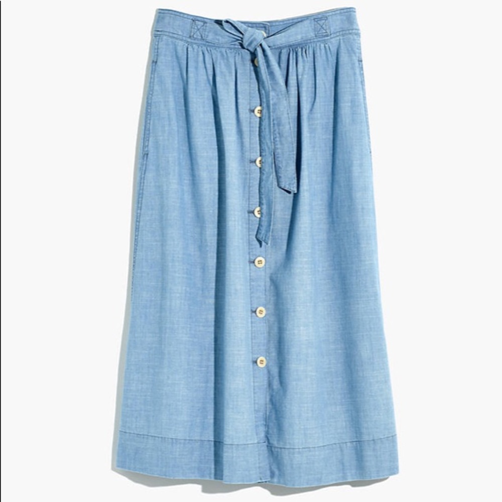 {Madewell} NWOT Tie Palisade Chambray Midi Skirt
